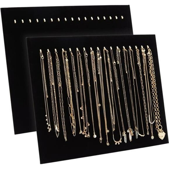 Black Velvet Jewelry Display Stand Set Necklace Board with Hooks for Selling - Picture 1 of 8